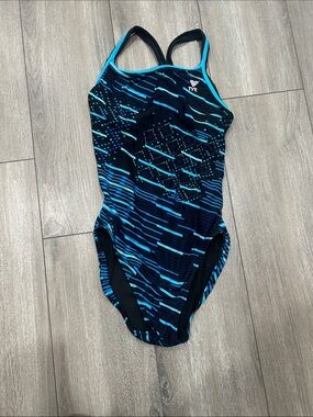 TYR Black and Aqua Patterned Girls' One-Piece Swimsuit